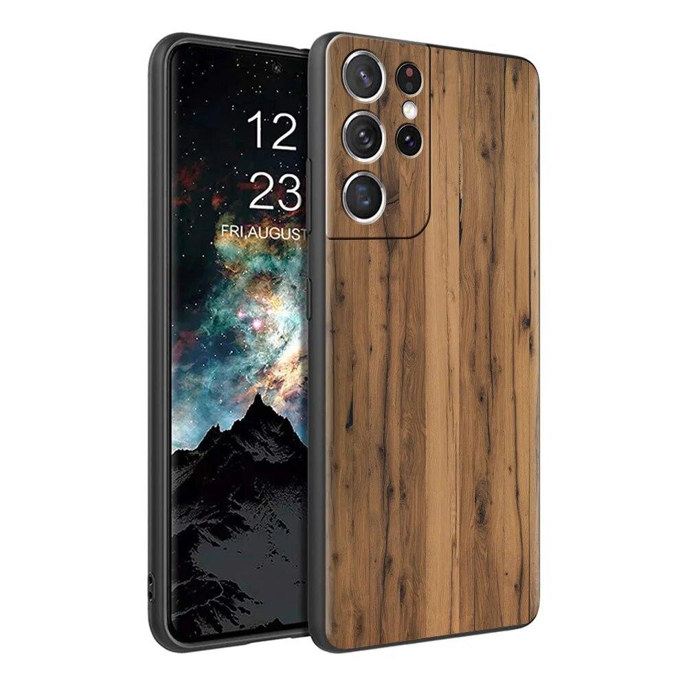 Geschnitzte Holzhülle für Samsung Galaxy S22 S20 FE S21 S23 Plus S10 Lite S9 S8 S10e Note 20 10 Lite Silikon-Handyhülle