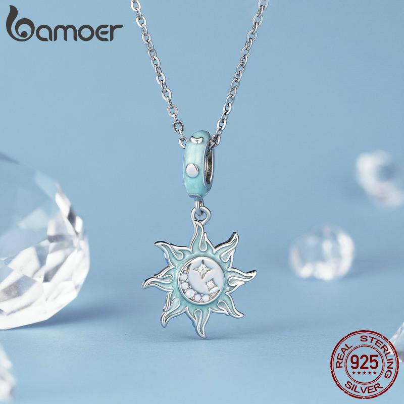 BAMOER 925 Sterling Silver Wing Heart Series Guard of Love Moonstone Charms for Women Original Bracelet Fine Jewelry
