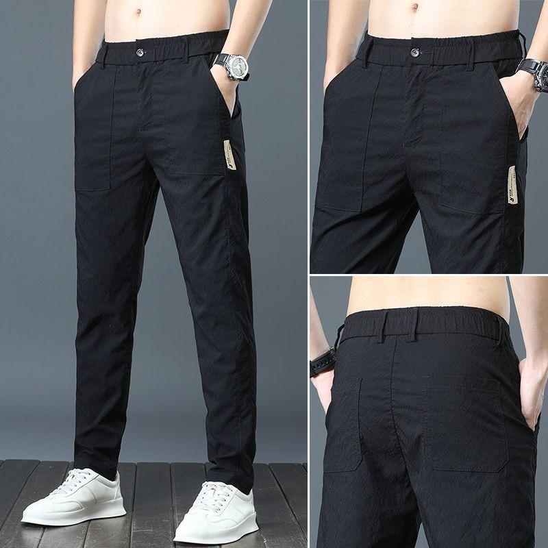 

Men s Breathable Ice Silk Quick-Dry Casual Pants - Elastic, Loose, Trendy, and All-Match for Summer 34 чёрный