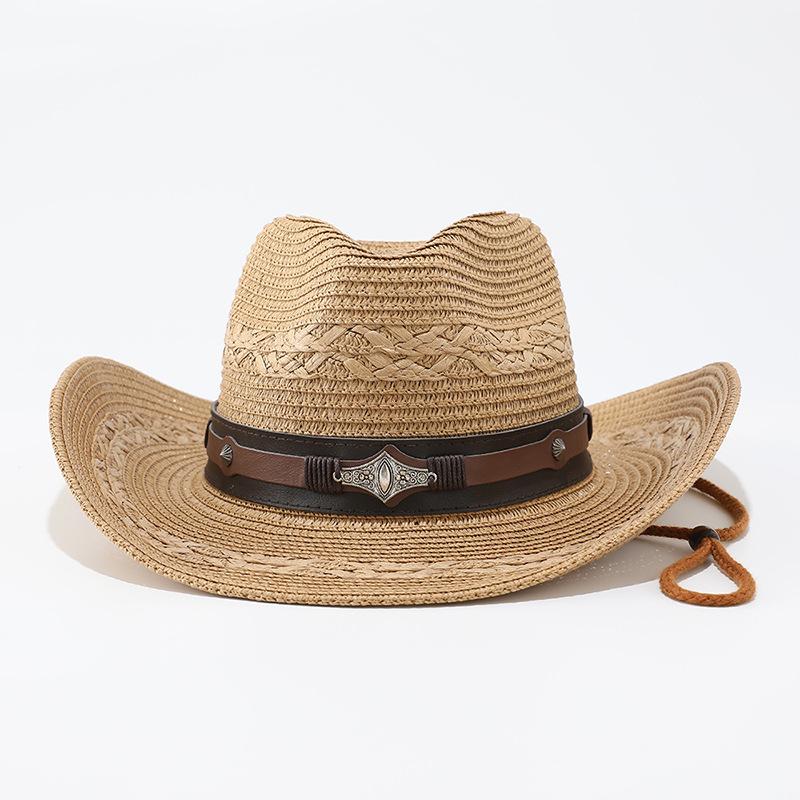 New straw hat men's and women's spring and summer outdoor travel visor hat big brim western cowboy hat Tibetan jazz hat