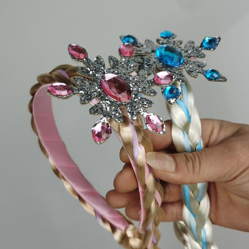 Pearl Crown Headband with Wig Braids & Snowflake Decor for Girls—Princess Style, Perfect for Daily Wear & Holiday Parties