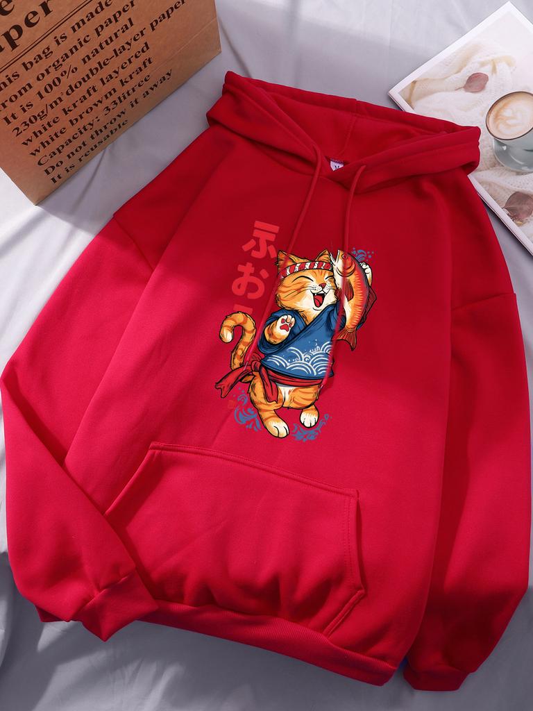 Harajuku Cat Printing Hoodies Women Winter Fleece Warm Pullovers Casual Comfortable Sweatshirts Street Loose Womans Sportswear