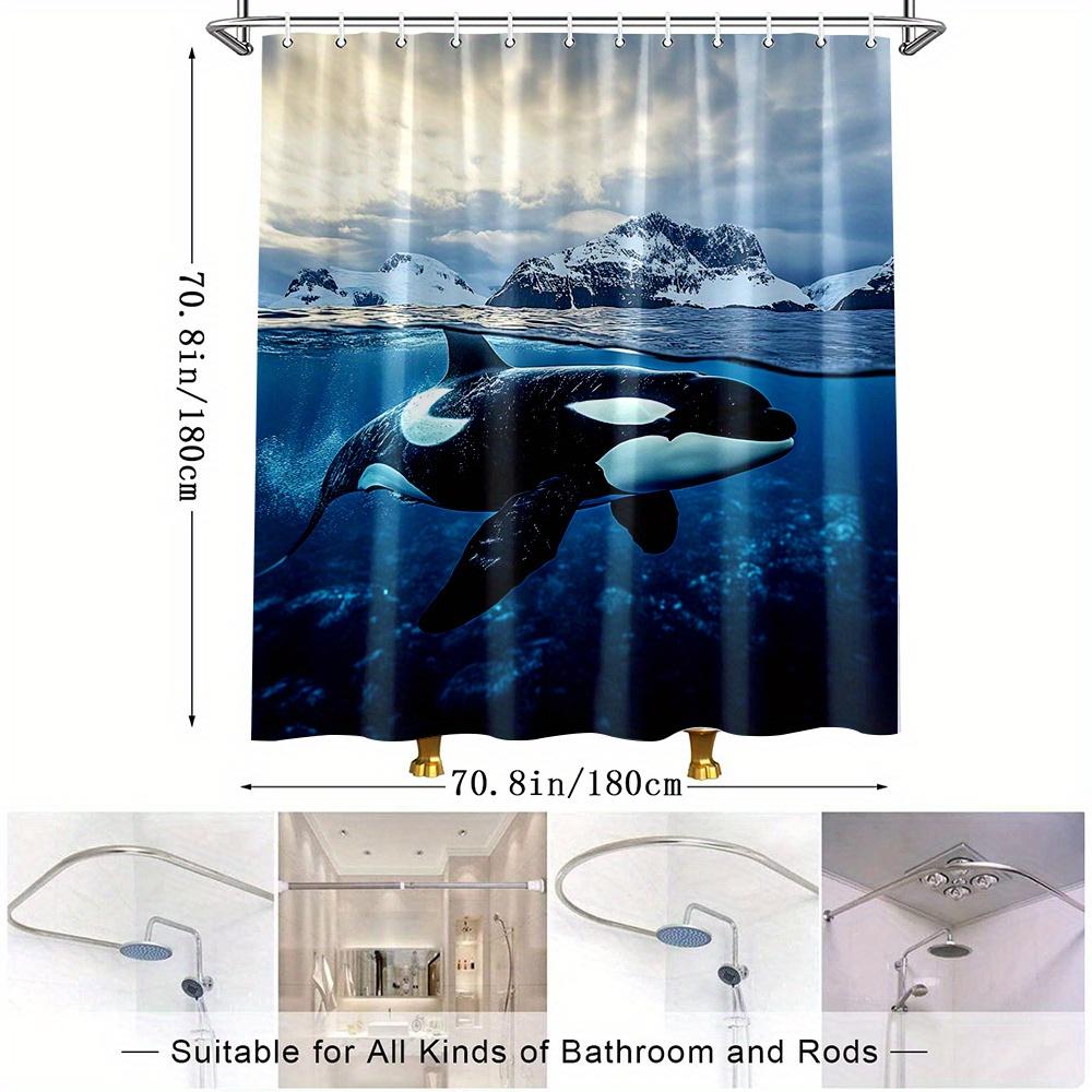 1pc Ocean Whale Shower Curtain - 2D Printed Design with Majestic Orca & Scenic Mountain Landscape, Durable Polyester, Machine Wa