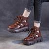 Fashion New Handmade Retro Women Platform Sandals Pu Leather Hollow Baotou Wedges Gladiator Shoe Back Zipper Thick Bottom Cool Boot