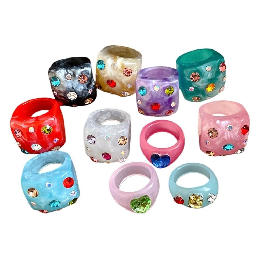 Exaggerated Resin Rhinestone Ring Korean Style Big Dome Plain Ring Ins Sweet Geometric Ring Girls