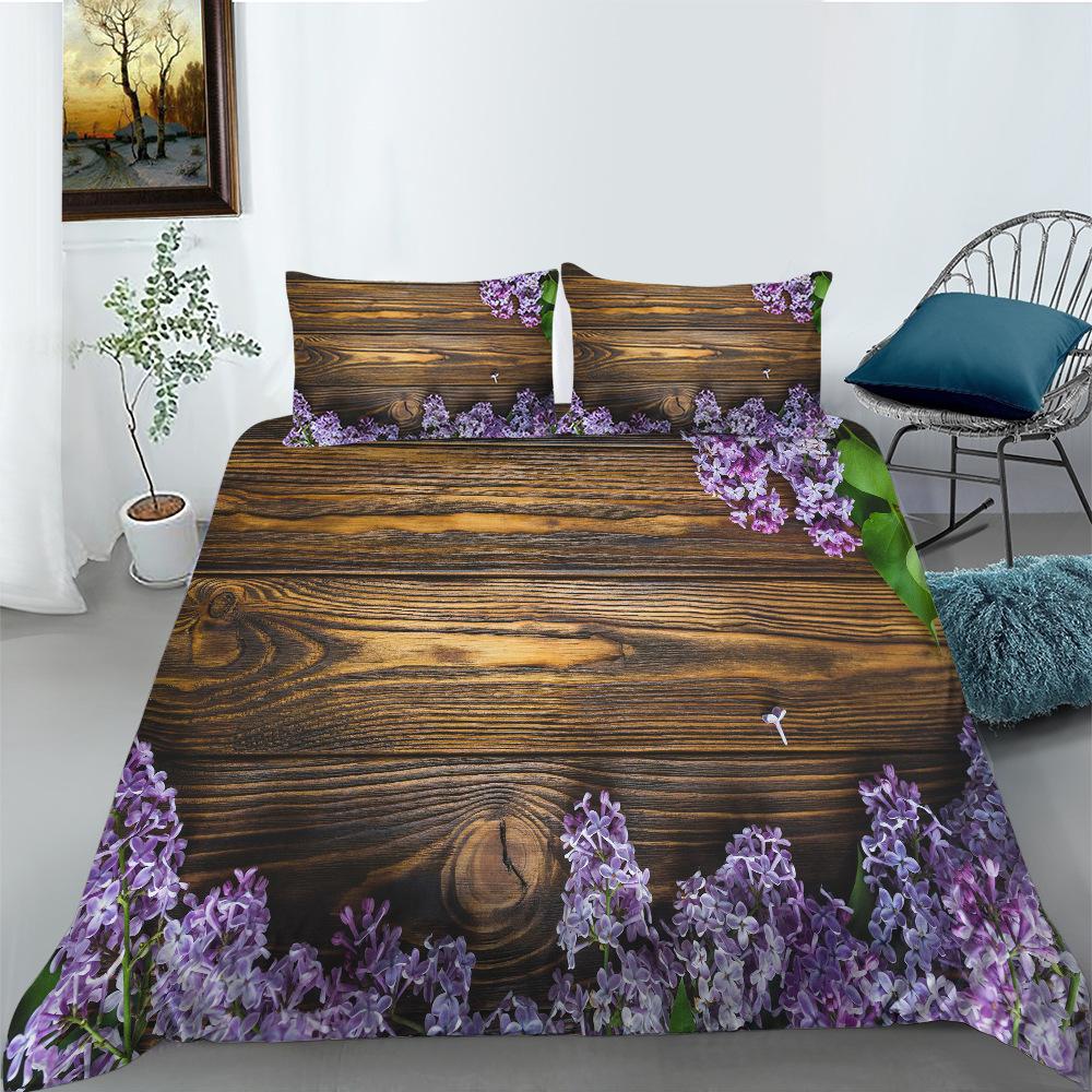 Flower Wood Board Series Polyester Quilt Cover Pillowcase Two Or Three-Piece Set 3D Digital Printing