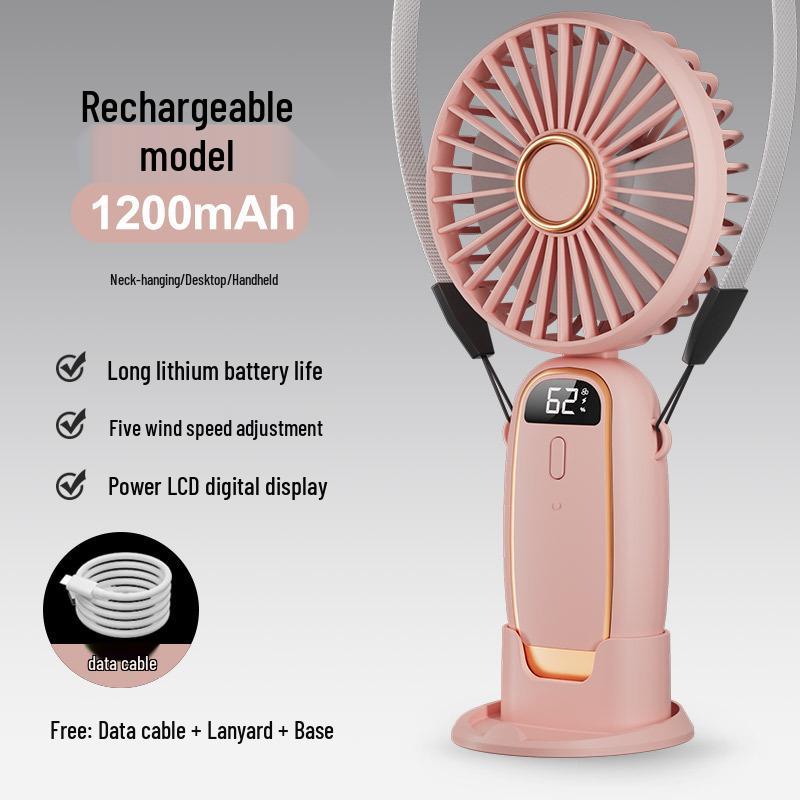 USB Rechargeable Portable Neck-Hanging Mini Fan - New Foldable Handheld/Desktop Model 10.4x4.4x20.8cm