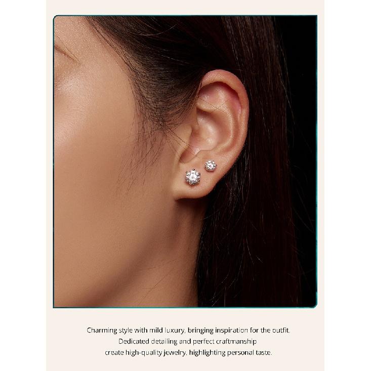 BAMOER Moissanite Stud Earrings, D Color Brilliant Round Cut Lab Created Diamond 925 Silver Earrings Gold Plated for