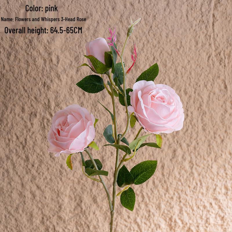 Flowers and Whispers 3-Head Artificial Rose Decoration for Wedding Celebrations, INS Style Home Decor CL64001