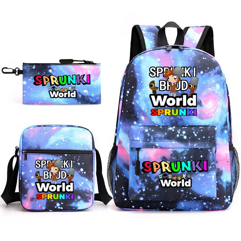 New rhythm box game merchandise primary school bag sprunki cartoon starry sky backpack 3-piece set D