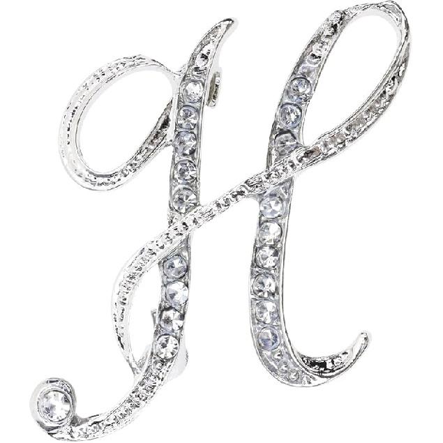 26 Letter Brooch Pins Small Silver Metal Rhinestone Crystal Initial A~Z Alphabet Brooch Lapel Pins for Men Women Girls Boys Birthday Christmas