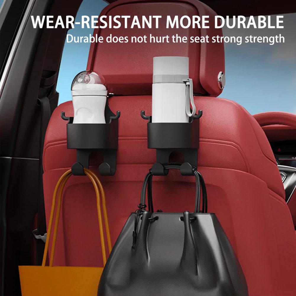 2pcs Car Seat Headrest Hook Hanger Storage Organizer With Cup Holder For Handbag For Universal Car Interior Accessories