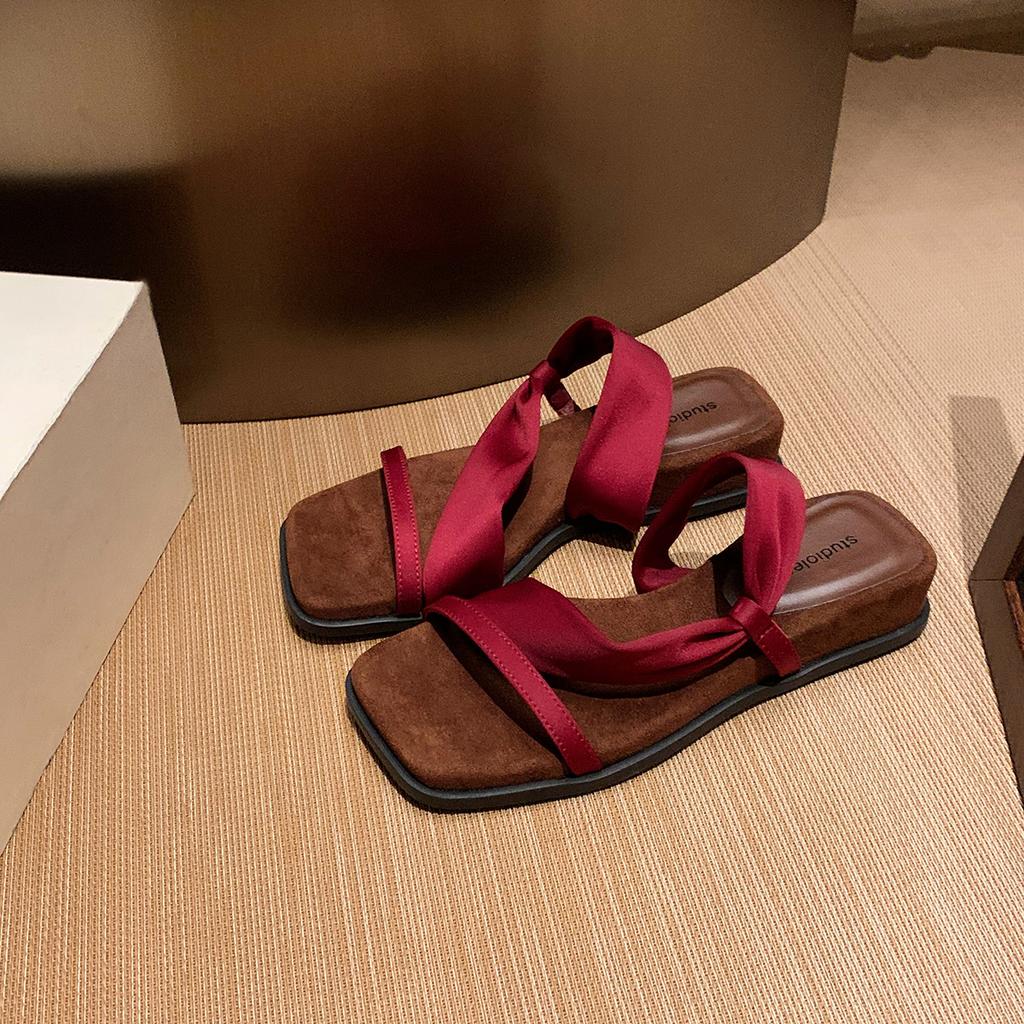 Spot second hair! Fashion versatile new square head heightened thick bottom wrap with beach vacation slippers women's sandals outside