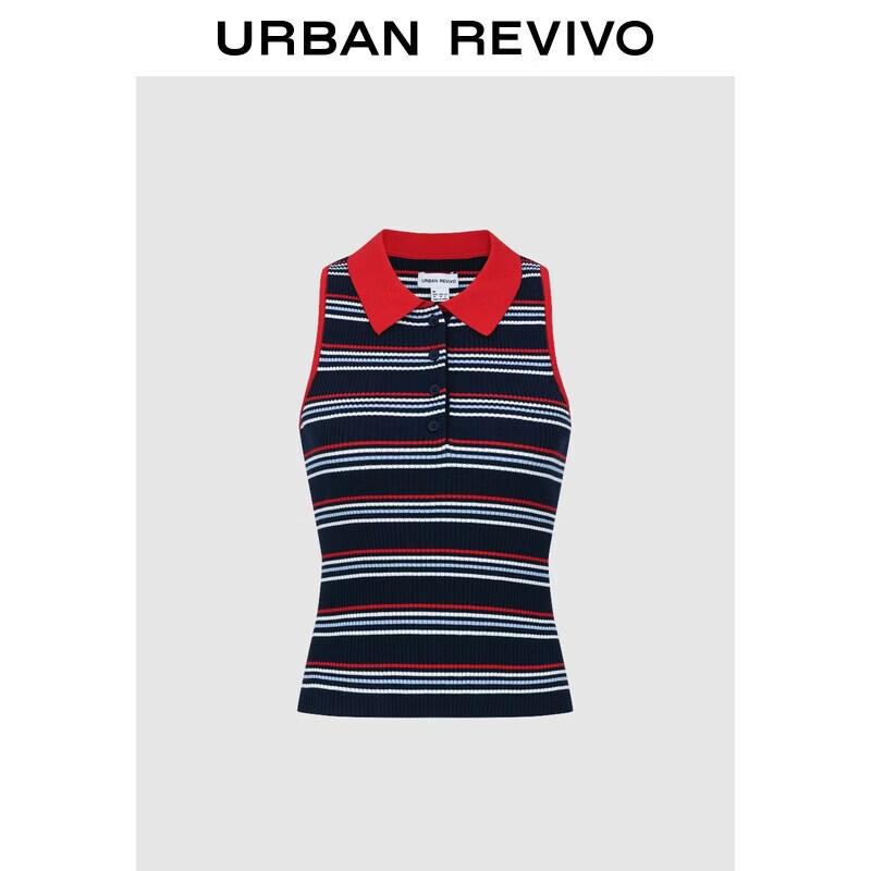 Women s Ribbed Color Block Stripe POLO Knit Sleeveless Top XL