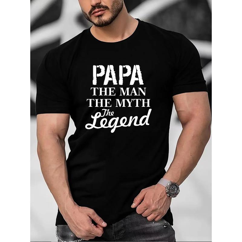 

European size PAPA Themed Letters Print Casual Crew Neck Short Sleeves For Men, Quick-drying Comfy Casual Summer T-Shirt For Daily Wear Work Out 4XL чорний