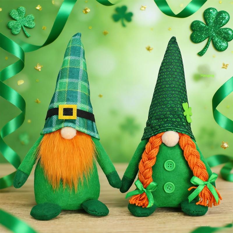 2Pcs Clover Faceless Doll Decoration St. Patrick'S Day Party Decoration Irish Green Clover Faceless Doll Festival Ornaments