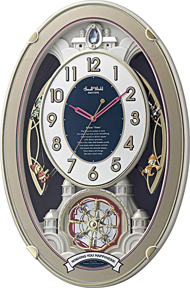 

RHYTHM Wall Clock Radio Clock Analog 30 Songs Melody Crystal Decoration Gold Small World Wish 4MN544RH18