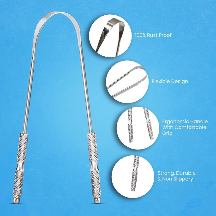 

Скребок для языка для взрослых от HOKIN 1 шт. Набор для ухода за полостью рта Очистители языка из нержавеющей стали Уменьшают неприятный запах изо рта 100% Металлический Прочный Скребок United States