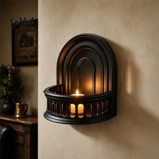 Pointed Arch Shelf Gothic Wall Shelf, Vintage Floating for Bedroom And Living Room, Matte Black Home Decor Decorative Wall-Mounted Display Rack
