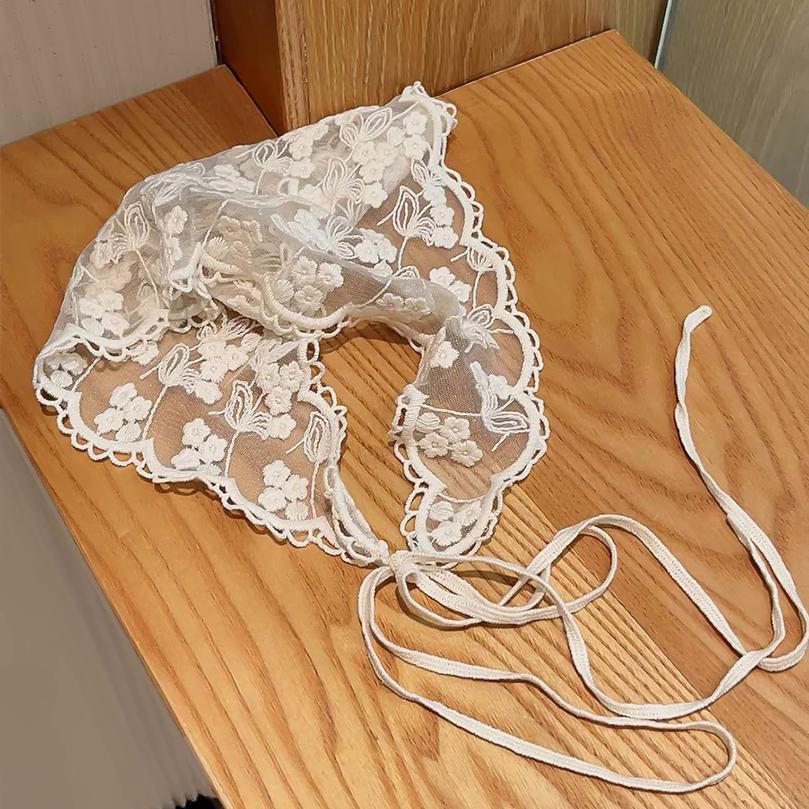 Sciarpa per capelli in pizzo floreale intrecciato bianco, avvolge le donne, foulard triangolare retrò, cappello, fascia per foto da viaggio, accessori per capelli