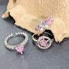Temperament Sweet Pink Zircon Love Star Opening Ring Niche Light Luxury Color Treasure High Sense Ring Woman