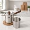 Stainless Steel Frying Pot Uncoated with Wooden-Look Handle Stovetop