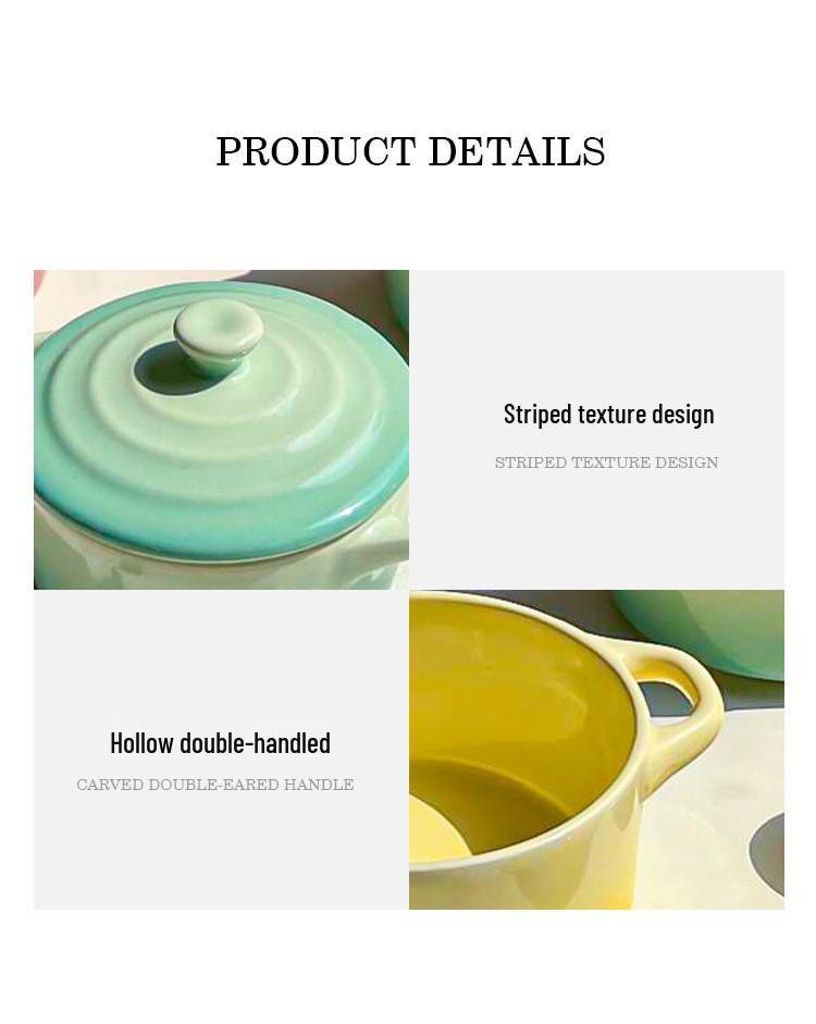 Gradient Ceramic Underglaze Stew Pot with Lid - Double Ear Bowl for Soup, Stews, or Steamed Eggs