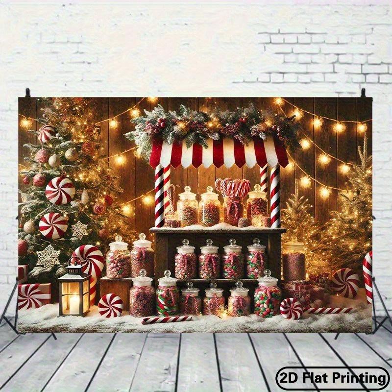 2D flat1 pc Candy and Gingerbread Man Background Cloth - Suitable for Christmas and Thanksgiving Decoration