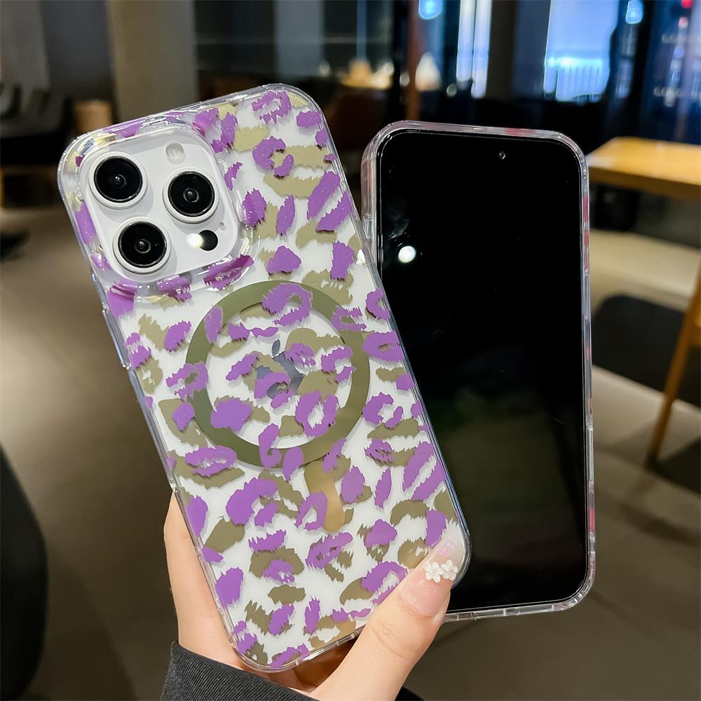 Leopard Print Soft Phone Magnetic Case For iPhone 17 Air 16 15 14 13 Pro Max Plus 16E Transparent Shockproof Back Soft Protective Cover
