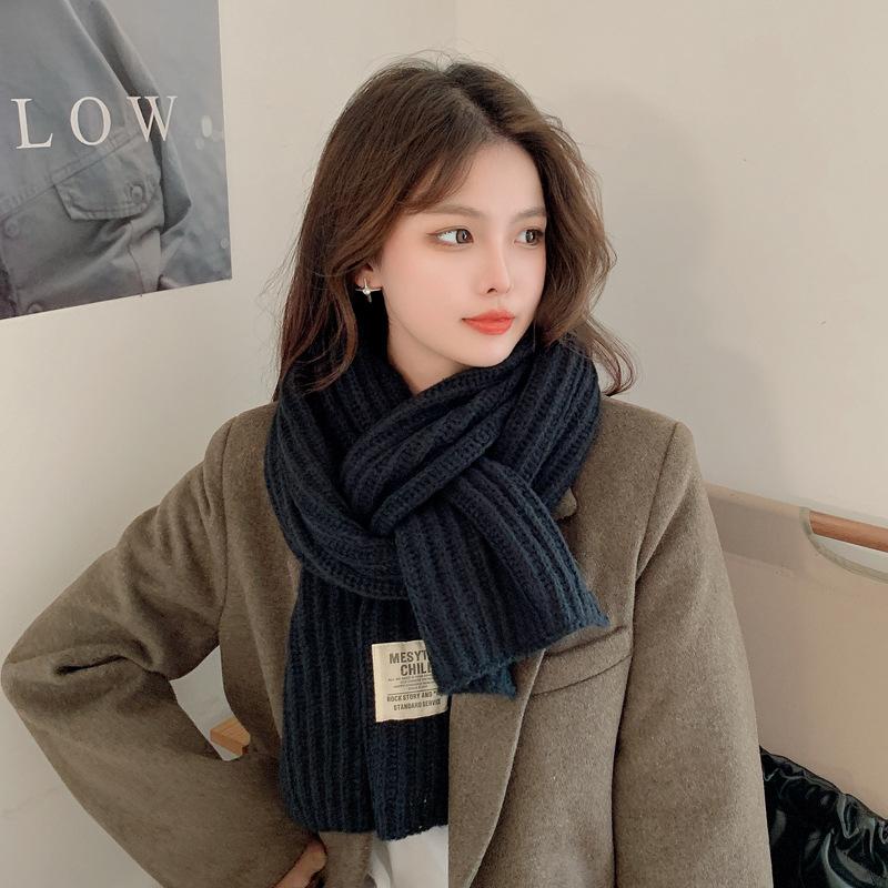 New Korean version solid color soft waxy wool scarf women's winter warmth college style student versatile couple knitted scarf