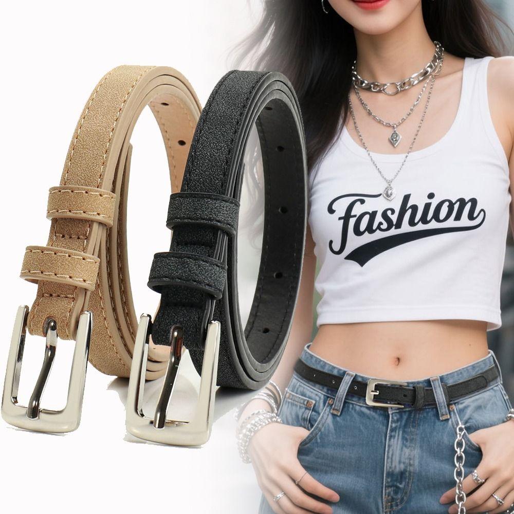 Luxury Design Business Waist Belt Pin Buckle Frosted Waistband Trendy Suede Leather Belt  For Women