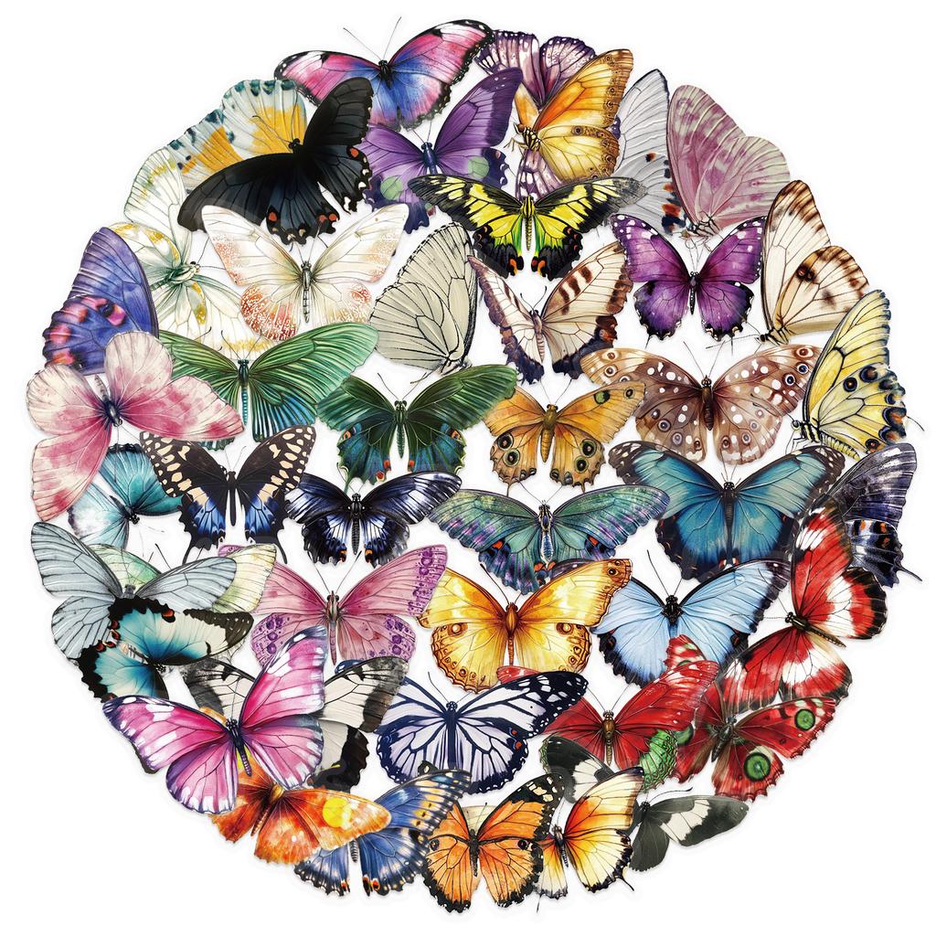 50 Transparent and Elegant Butterfly Sticker Packs, Waterproof Transparent PET Manual Material Decorative Guitar Notebook