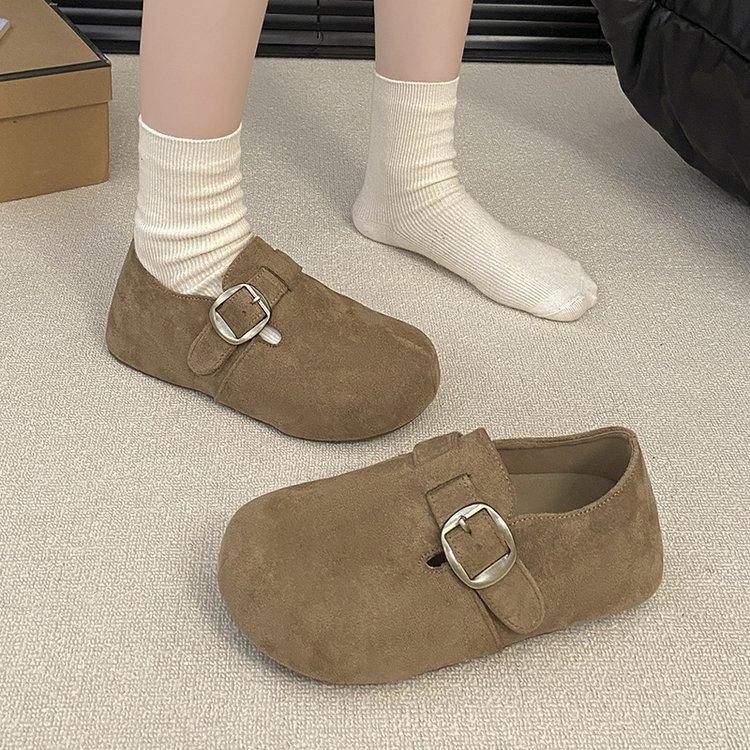 Retro Leather Inner Height Increase Boken Shoes Women's 2025 Autumn New Belt Buckle Round Head Ugly Cute Mori One-pedal Single Shoes