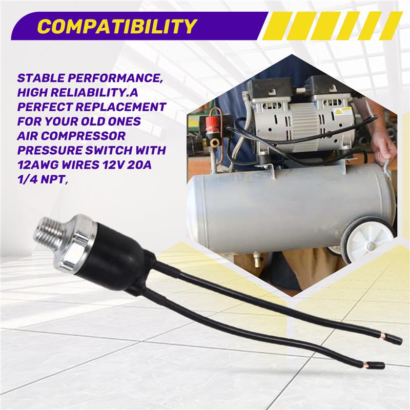 

Y20A 1/4 NPT Pressure Switch Air Compressor Pressure Switch Pressure Switch 110-140PSI