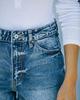 Women's Dark Blue Washed Denim Mid-Waist Shorts - Straight Fit, Cotton, Casual Style, 2021.