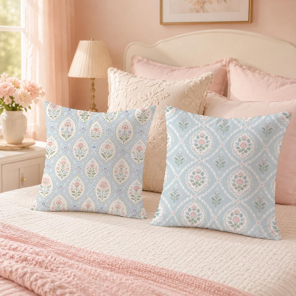 Floral Pink Blue Green Pillow Case Breathable Organic Short Plush Cushion Covers Machine Washable Wrinkle-Resistant Soft Durable