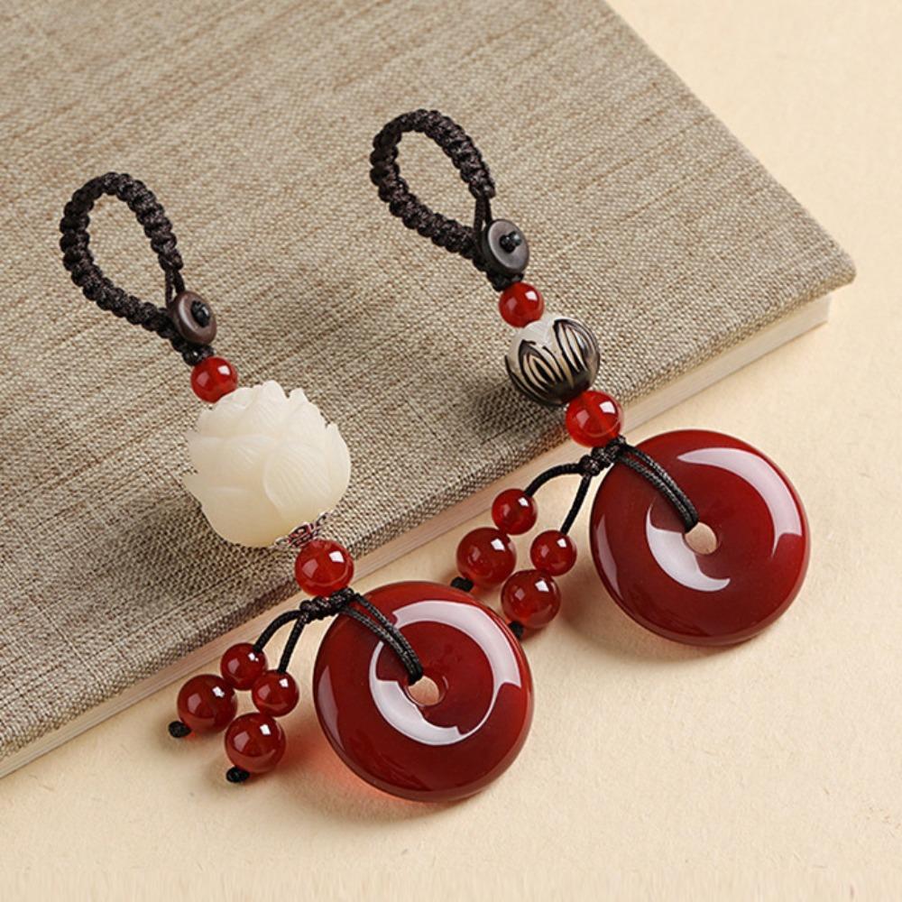 Krystallklar Agates Stone Pendant nøkkelring God moralsk nøkkelring sikkerhetsdekorasjon