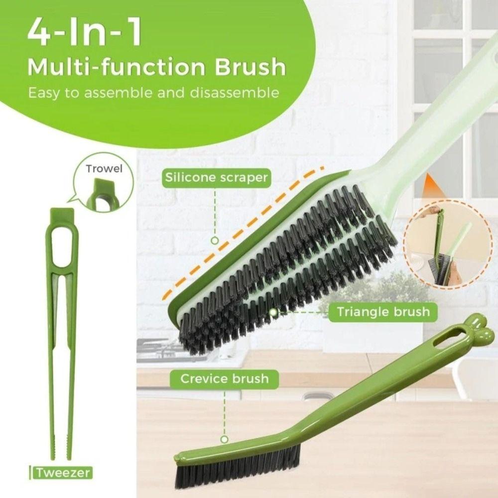 Cute 4-in-1 Bathroom Cleaner Brush Carrot-shaped Plastic Floor Cleaning Brush Stiff Bristle Rubber Scraper Crevice Brush Tool