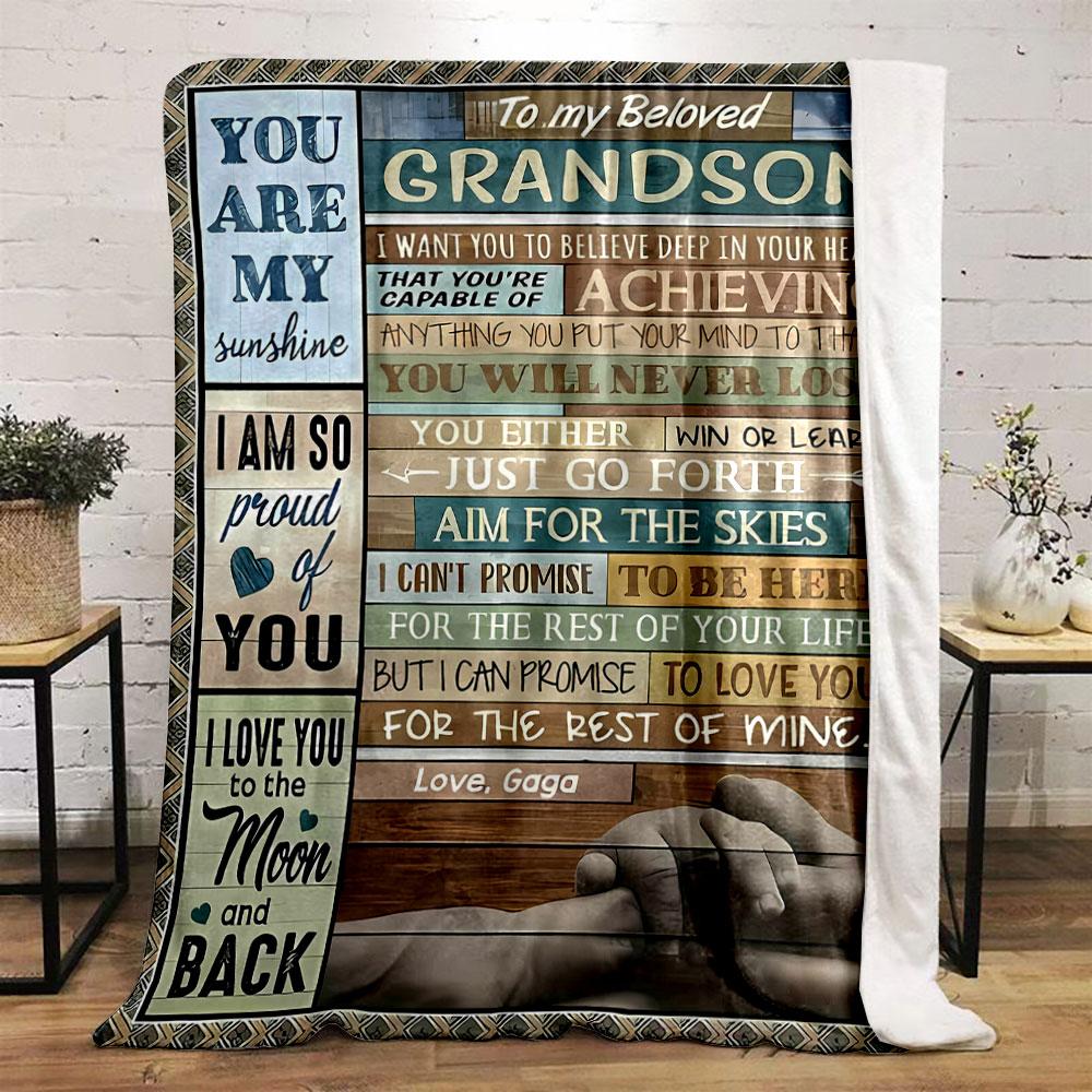 To My Beloved Grandson Letter Printed Warm Blanket bedroom Blanket for Livingroom Couch lunch break Soft throw for Friend's festival Gift