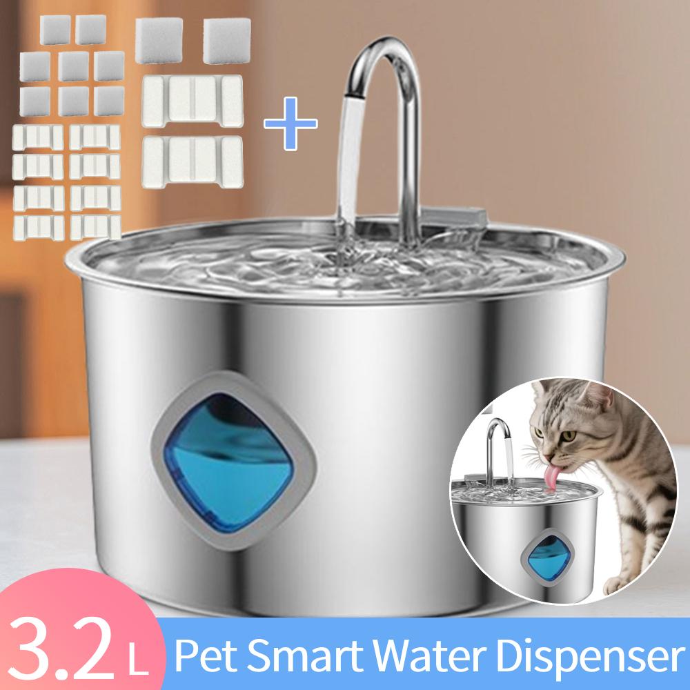 3.2L Automatic Pet Water Fountain Bowl Cat Water Fountain Dispenser with 2/8Pack Replaceable Filters Pet Filtered Water Fountain