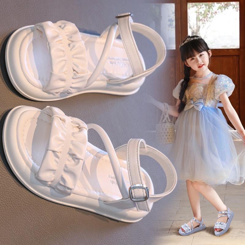 Summer Girls Sandals Silver Soft-Sole Princess Shoes Breathable Beach Footwear for Little Girls Older Kids