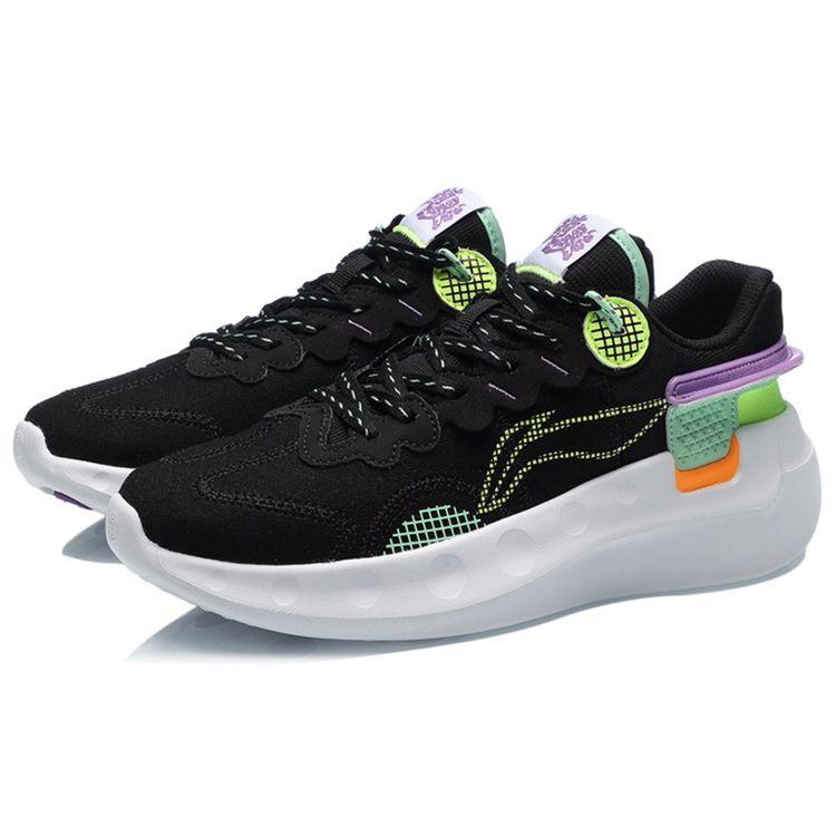 Li-Ning Stability Support Shock Absorption Non-Slip Wear-Resistant Rebound Low-Top Running Shoes Women Sneaker Black White Green ARHR052-2