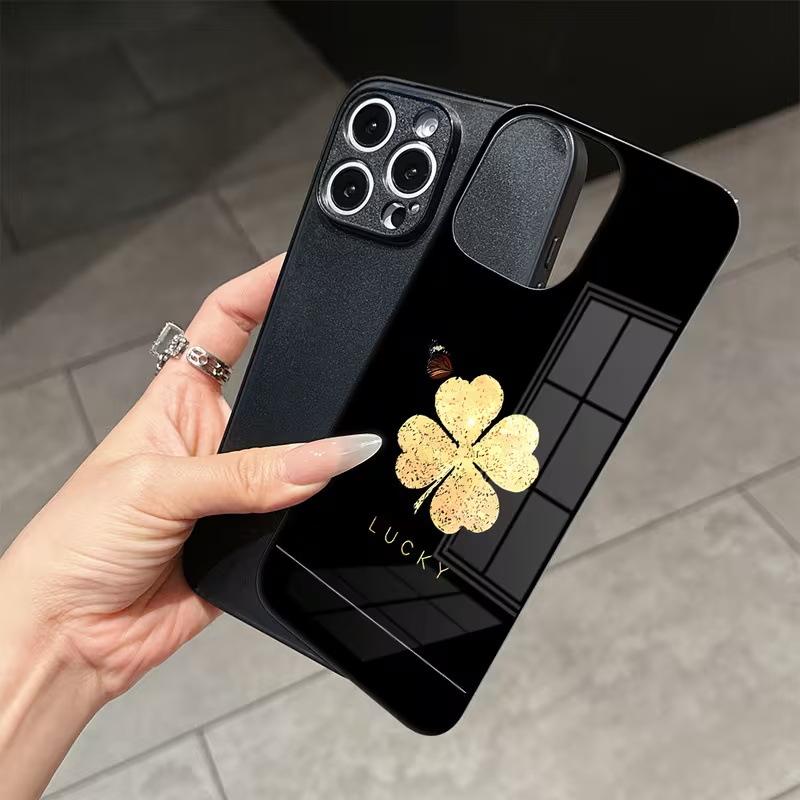Fine Hole All-inclusive Simple Four-leaf Clover Painted Apple 17promax Mobile Phone Case Iphone16 Premium Protective Case