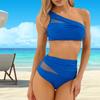 2Pcs/Set Sexy Women Bikini Set One-Shoulder Mesh Patchwork Bra High Cut Pleated Briefs Set Quick Drying Stretchy Push Up Swimsuit