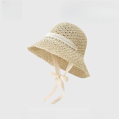 Summer Trip Lace Strap Sun Hat for Women Outdoor Beach Straw Woven Hat Showing Face Small Foldable Sun Hat