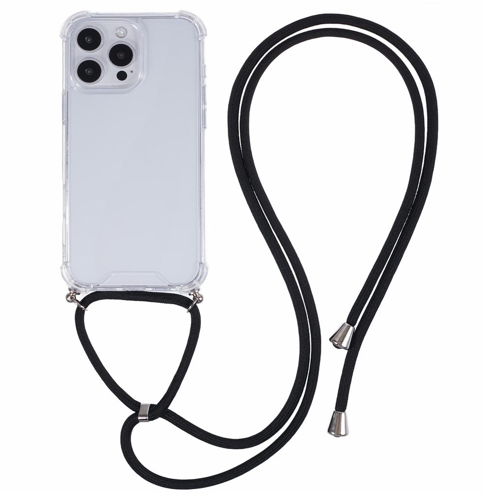 Etui na iPhone 16 Pro Wzmocnione 4 rogi Akrylowe+TPU Pokrowiec na telefon z regulowaną smyczą