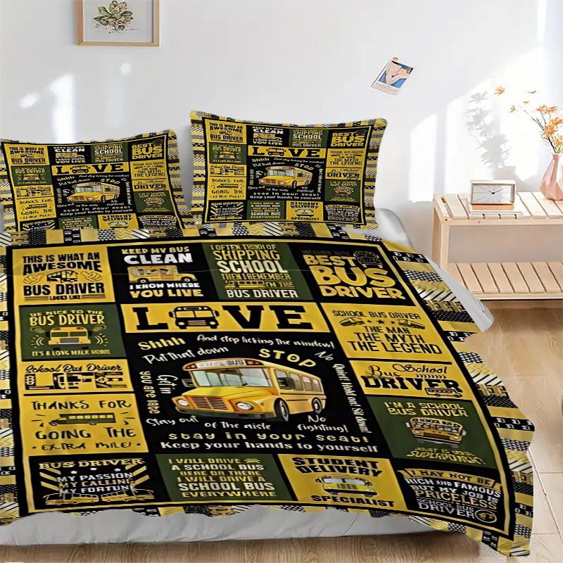 

3PCs School Bus Design Cover Set, Breathable Fabric, Machine Washable (1 Duvet Cover + 2 Pillowcases) (Without Quilt) yy250911115 135x200cm