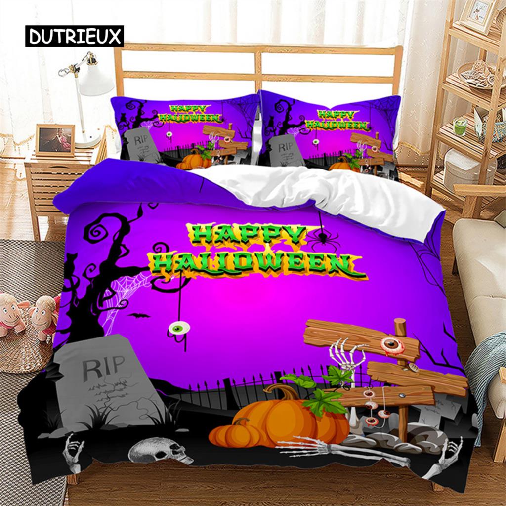 Halloweenský povlak na přikrývku Queen Kreslená dýně Obal na přikrývku Mikrovlákno Hororové téma Gotická strašidelná ložní souprava Pro chlapce Teenagery