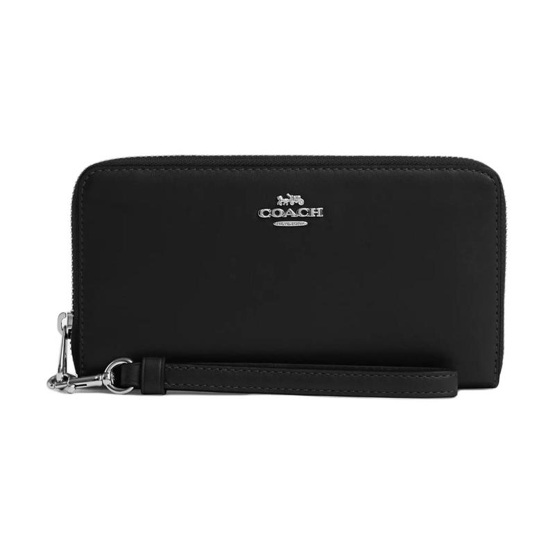 

COACH Zip Around 19 Metal Logo Zip Closure Calfskin Wallet Women s Silver with Black Silver and black чёрный