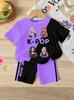 Summer Kpop Popular Cartoon Print Children Clothing Short Sleeve Shorts Set Featuring Casual Harajuku Children Clothes Girl Set
